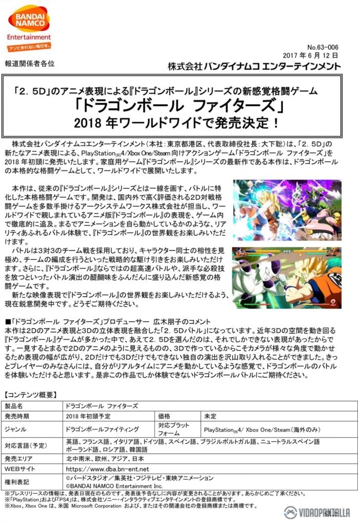 [Rumor] Filtrado Dragon Ball Fighters, un nuevo juego 2.5D de Dragon Ball